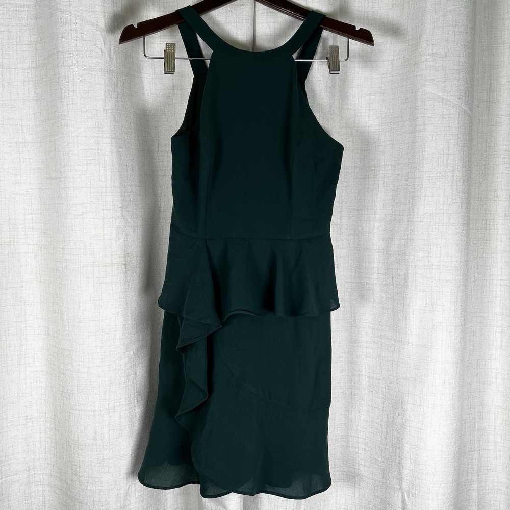 Lulus Make You Pine‎ Forest Green Ruffled Mini Dress Women's Size XS